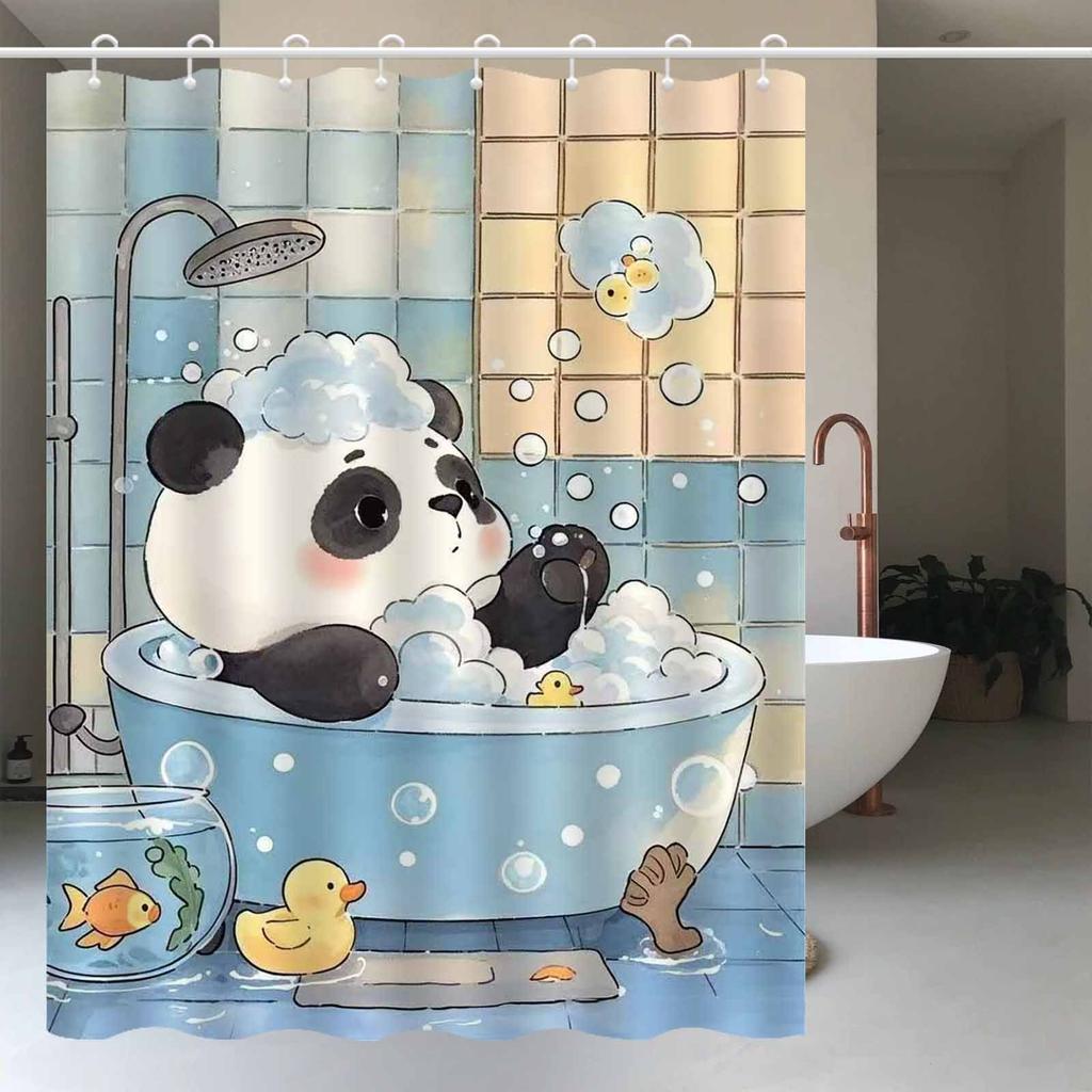 Adorable Panda Bath Shower Curtain - Perfect For Kids Bathroom Decor. High-Quality Fabric Ensures Durability And Fun Atmosphere