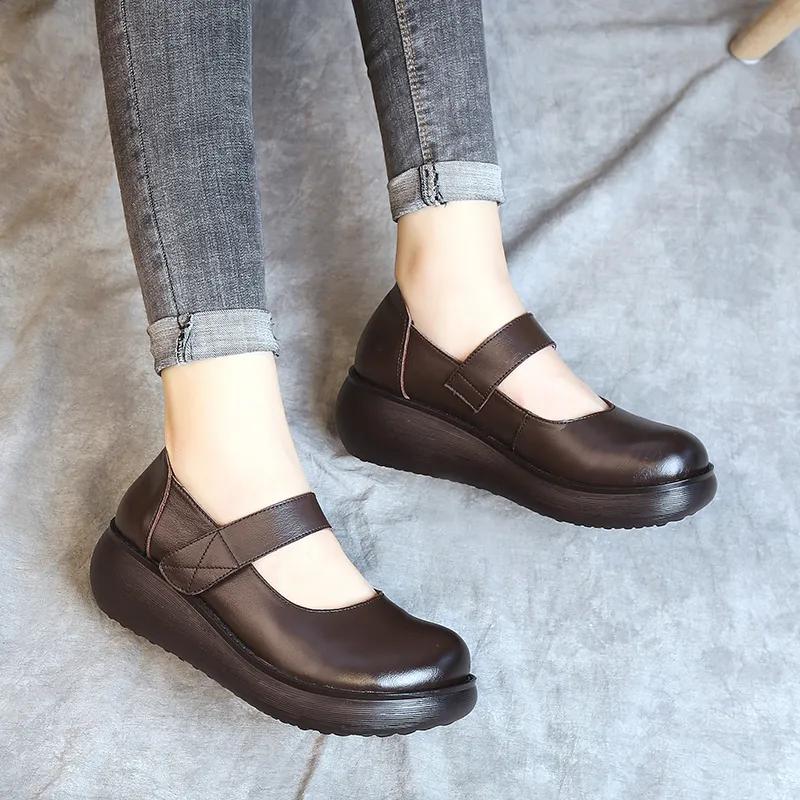 GKTINOO Spring Ladies Shoes 2025 Vintage Handmade Genuine Leather Women Flat Platform Shoes Comfort Platform Shoes Black