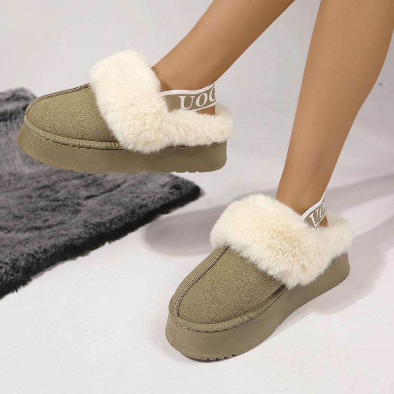 Damen 2-in-1 Schneestiefel Hausschuhe, Plüschgefütterte Plateau-Hausschuhe, Pelzige Outdoor-Indoor-Pantoletten für Damen