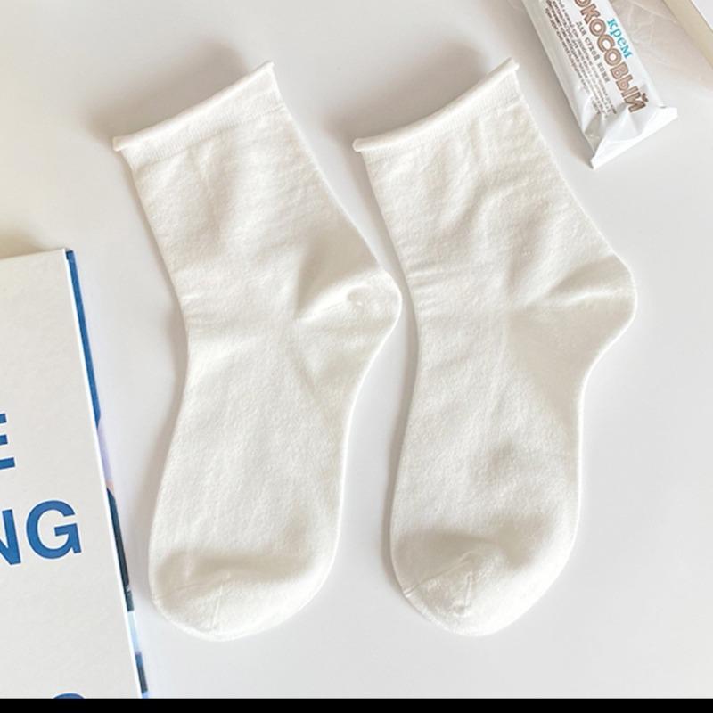 White Mid-calf Socks for Women in Autumn and Winter, Lace Cotton Pile Socks, Trendy Cotton, Sweat-absorbing