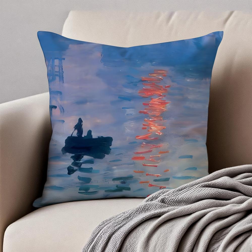 Famous Classic Oil painting Art CClaude Monet Cushion Cover Pillowcase Antidustmite Invisible Zipper Short Plush Sofa Cushion