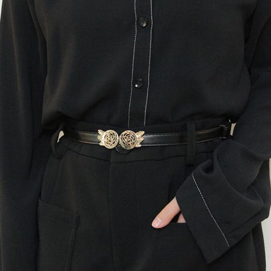 Women Belt Adjustable Imitation Leather Rose Pattern Buckle Waistband Dress Shirt Sweater Coat Accessory