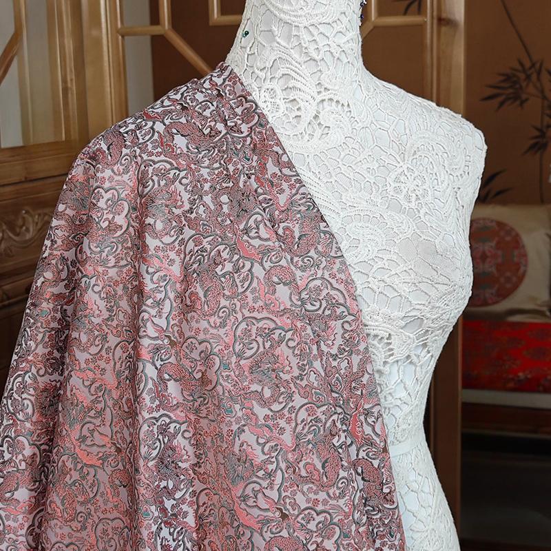 Embossed Jacquard Fabric White Beige Goldfish Design Sewing Material Cheongsam Dress Party Garment Wide 150cm Sold By Meter