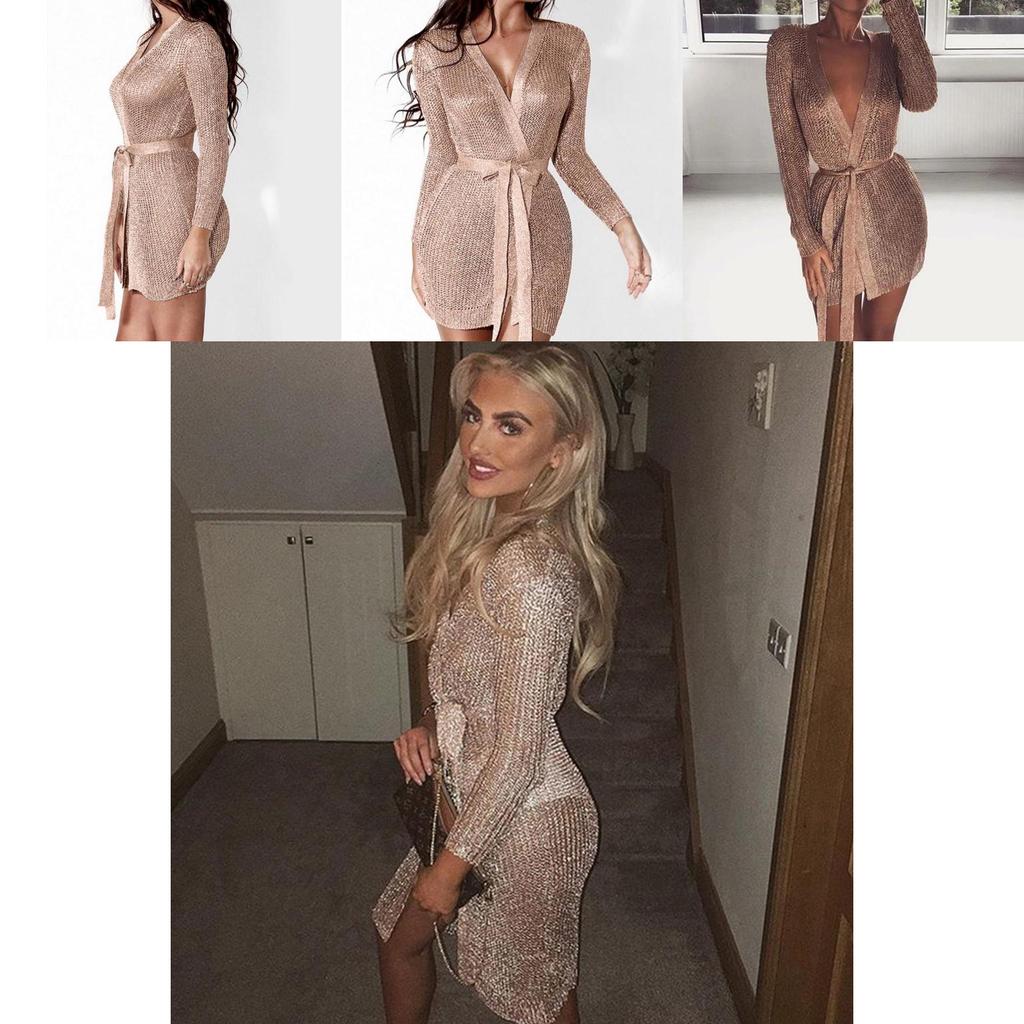 Women Hollow Out Sexy Long Belt Dress Jacket With Knitted Sleeves Elegant Lingerie Robe