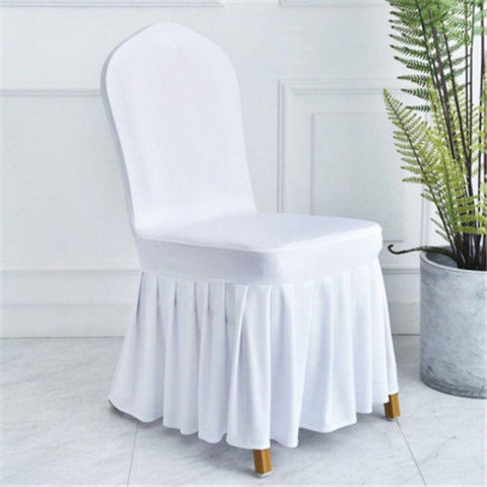 Pure Color Pleated Skirted Chair Cover Full Wrap Dustproof Seat Cover Washable Removable Elastic Chair Cover