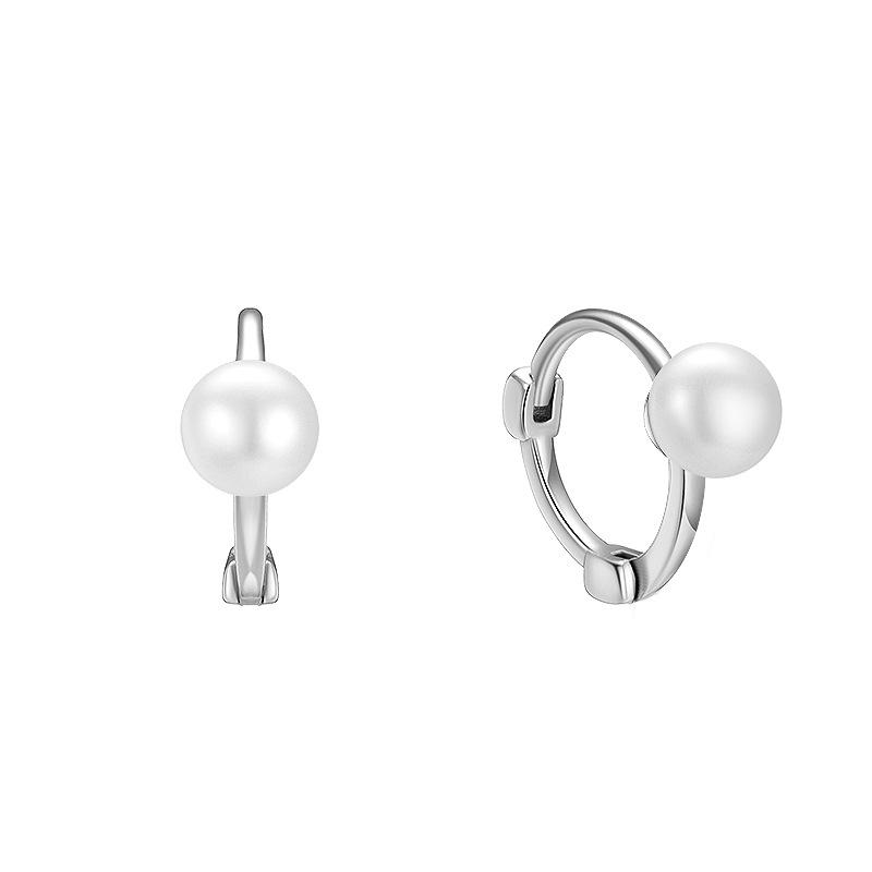 

925 Sterling Silver Geometric Circular Shell Pearl Earrings for Women Fashionable Simple Temperament Ear Jewelry серебряный