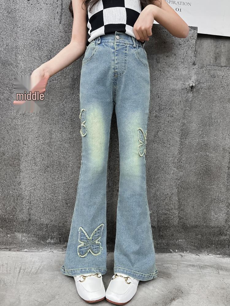 Girls' Denim Flare Pants - 2025 Spring/Autumn Casual Jeans for Big Kids