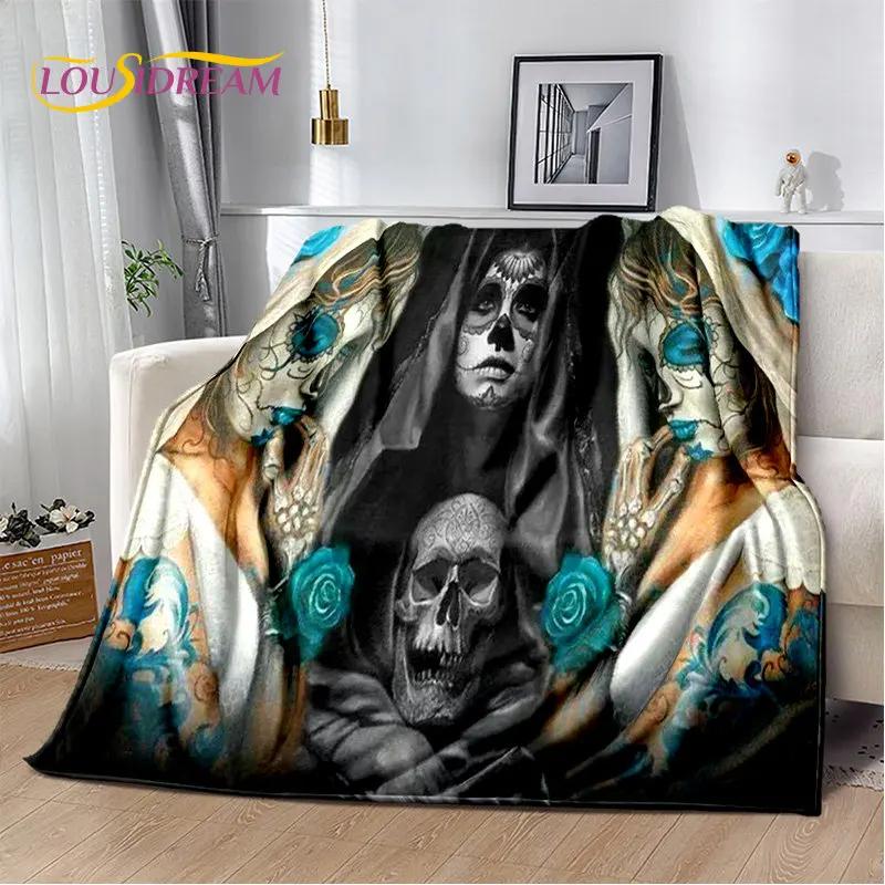 3D Gothic Horror Weiblicher Schädel Totes Mädchen Weiche Plüschdecke, Flanelldecke Überwurfdecke für Wohnzimmer Schlafzimmer Bett Sofa Picknick
