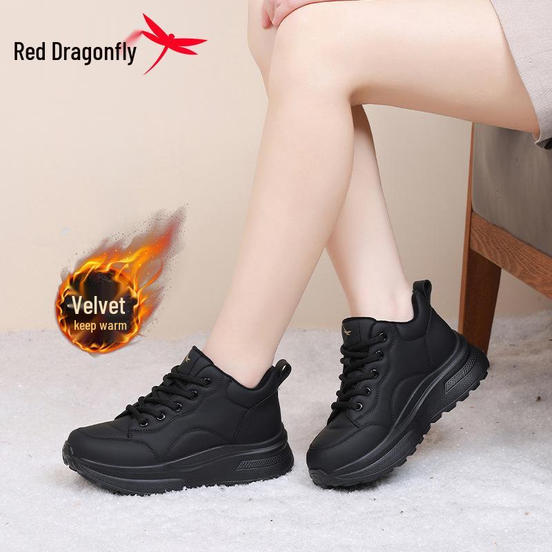 Red Dragonfly Women's Plus Velvet Warm Winter Casual Sports Shoes with Thick Soles