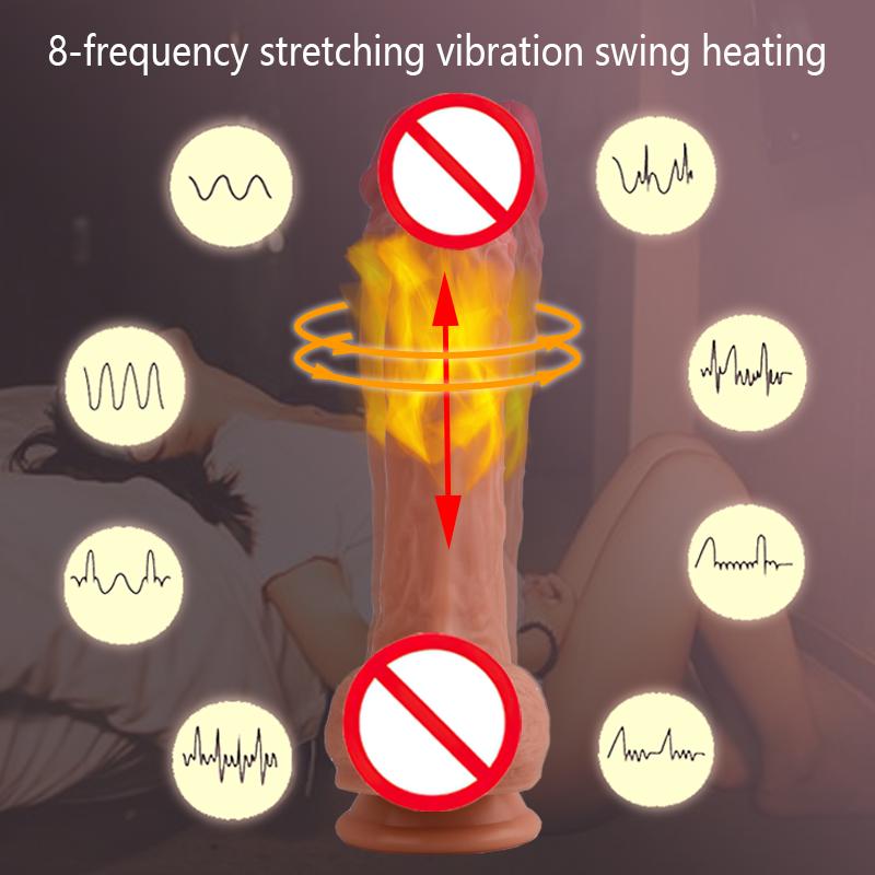 Realistic Dildo Vibrator Remote Control Telescopic Shaking Heated Penis With Suction Vagina Anal Plug Masturbator For Women