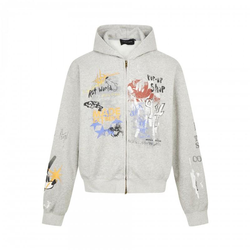 Unisex Hip Hop Graffiti Print Hooded Sweatshirt Loose Fit Long Sleeve Casual Streetwear