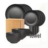 16-Piece Black Wheat Straw Tableware Set: Dinner Plates, Water Cups, Salad Bowls