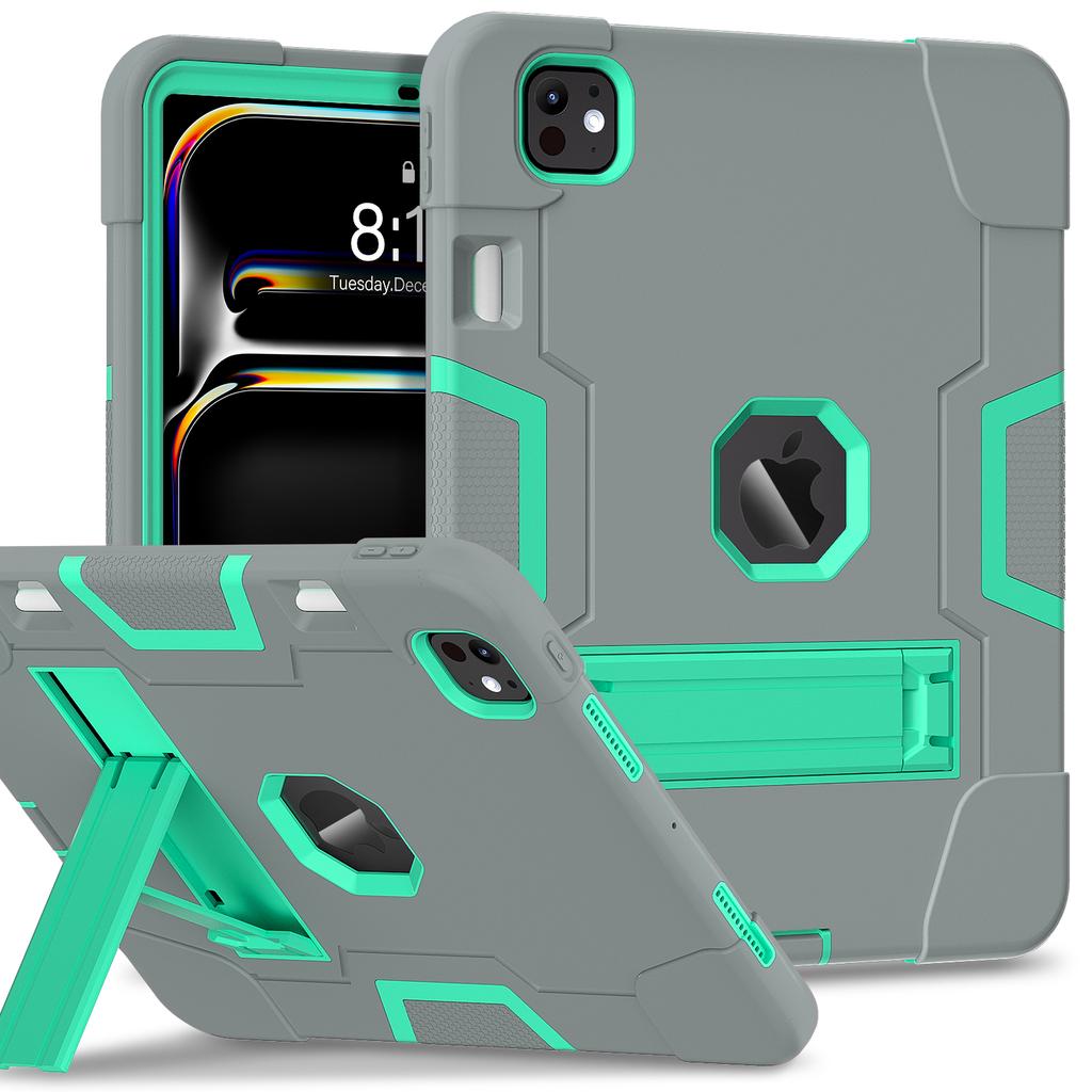 For iPad Pro 11 (2025)/11 (2024) Case Robot Style Silicone + PC Tablet Cover with Kickstand