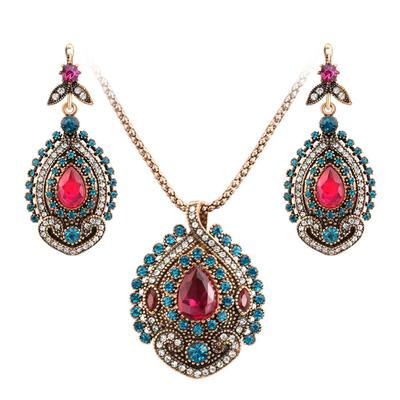 Wish Vintage Bohemian Bride Crystal Wedding Jewelry Yiwu Source Factory Amazon Boutique 2-piece Set