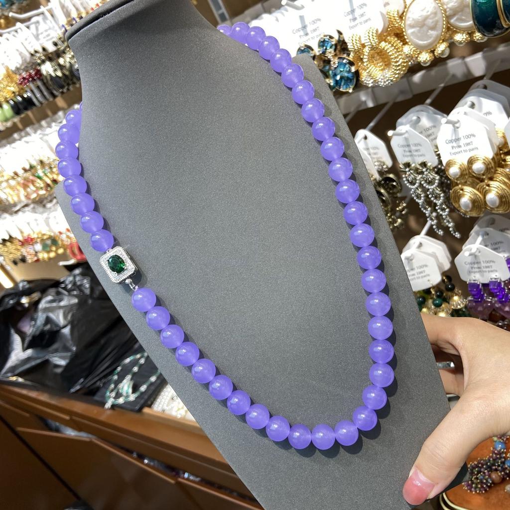 Medieval Vintage Fashion Design Bingbing Same Emperor 12M Violet Bead Agate Necklace Bracelet Set