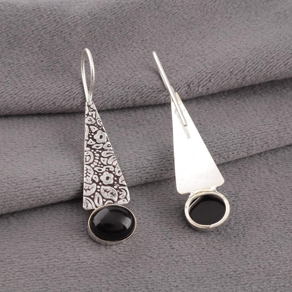 Natural Black Tourmaline 925 Sterling Silver Jewelry Handmade Earrings 1.9" EE-165-30