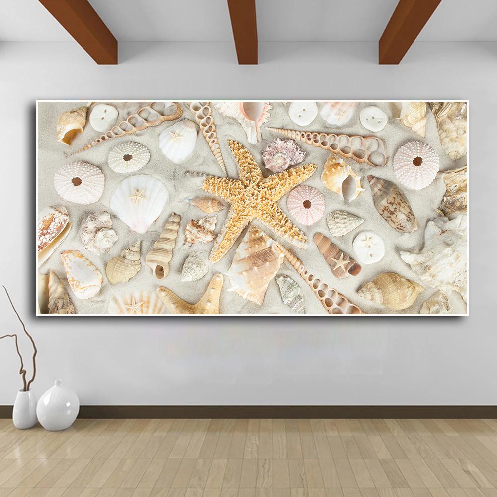 Starfish Seashells Beach Canvas Painting Shell Sea Wall Art Seascape Wall Pictures Poster for Living Room Bedroom Office Decor