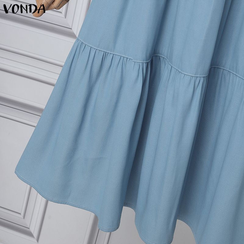 VONDA Women Casual Doll Collar Loose Long Sleeve College Style Dress