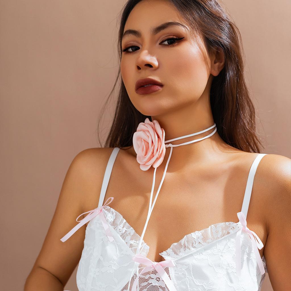 Jewelry personalized handmade rose necklace, creative long DIY flannel choker necklace