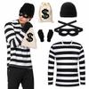 Erwachsenen Gefangenenkostüm Komplettset Dieb Cosplay Schwarz-Weiß Gestreift Strick und Sturmhaube Herren - - 5-teiliges Set Langarmshirt, Mütze,