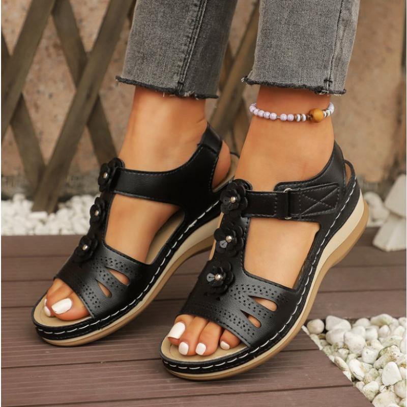 2026 Summer Women Sandals New Hollow Out Wedge Flowers Casual Sandalias Retro Platform  Comfortable Plus Size