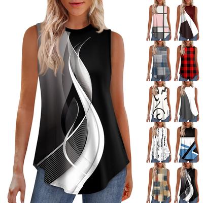 Women's Fashion Casual Sleeveless Vest Vintage Print Crew-neck Sleeveless Top