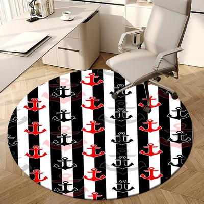 1pc Nautical Anchor Pattern Round Carpet, Made of Polyester,Office Chairs, Living Rooms, Or Bedrooms, a Cool Rug for The Living Room.ydt26056