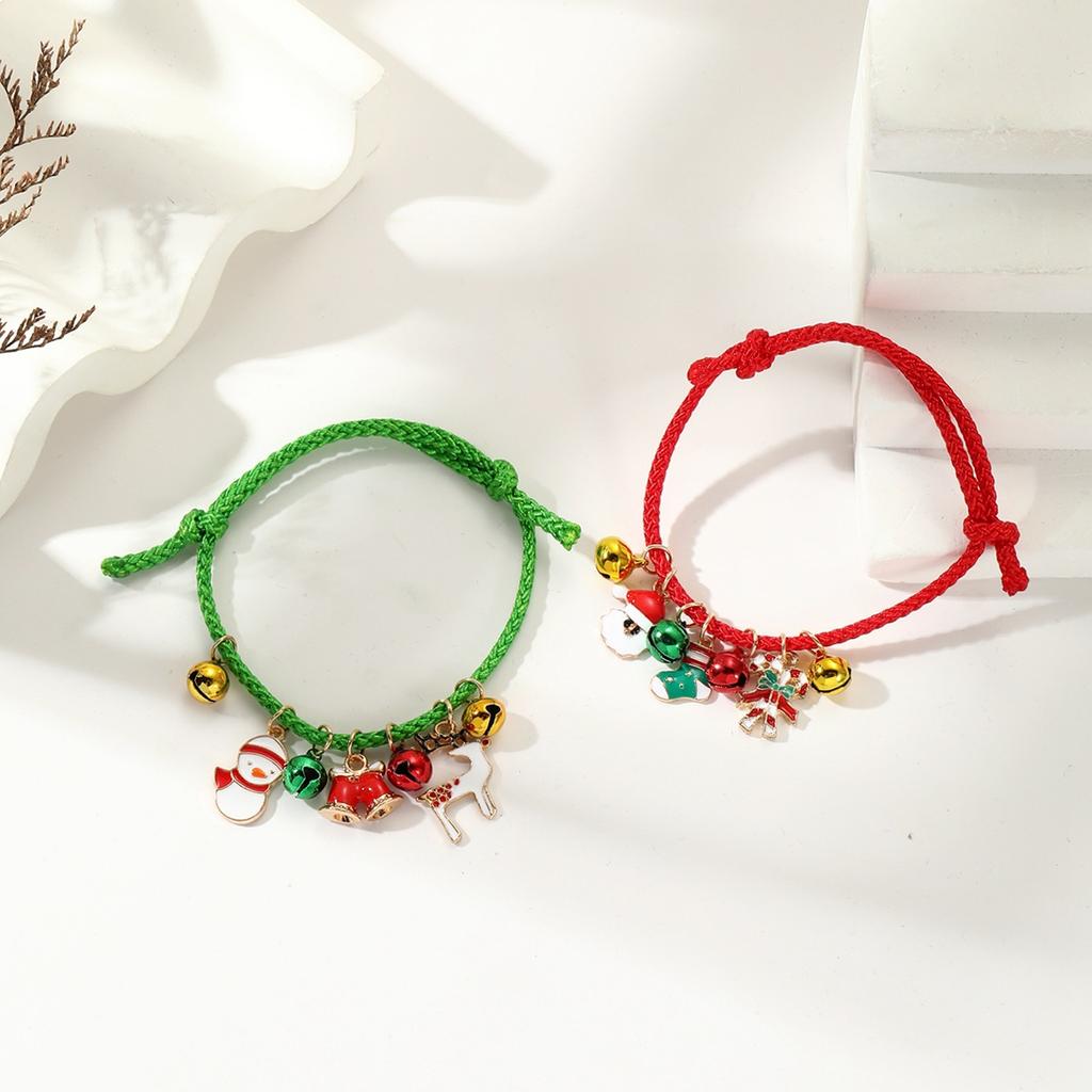 Christmas Elk Bell Couple Bracelet, Cartoon Oil Drip Adjustable Santa Cane Bracelet