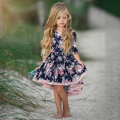Toddler Baby Kid Girl Floral Print Ruffle Short Sleeve Front Split Dress Summer Sundress