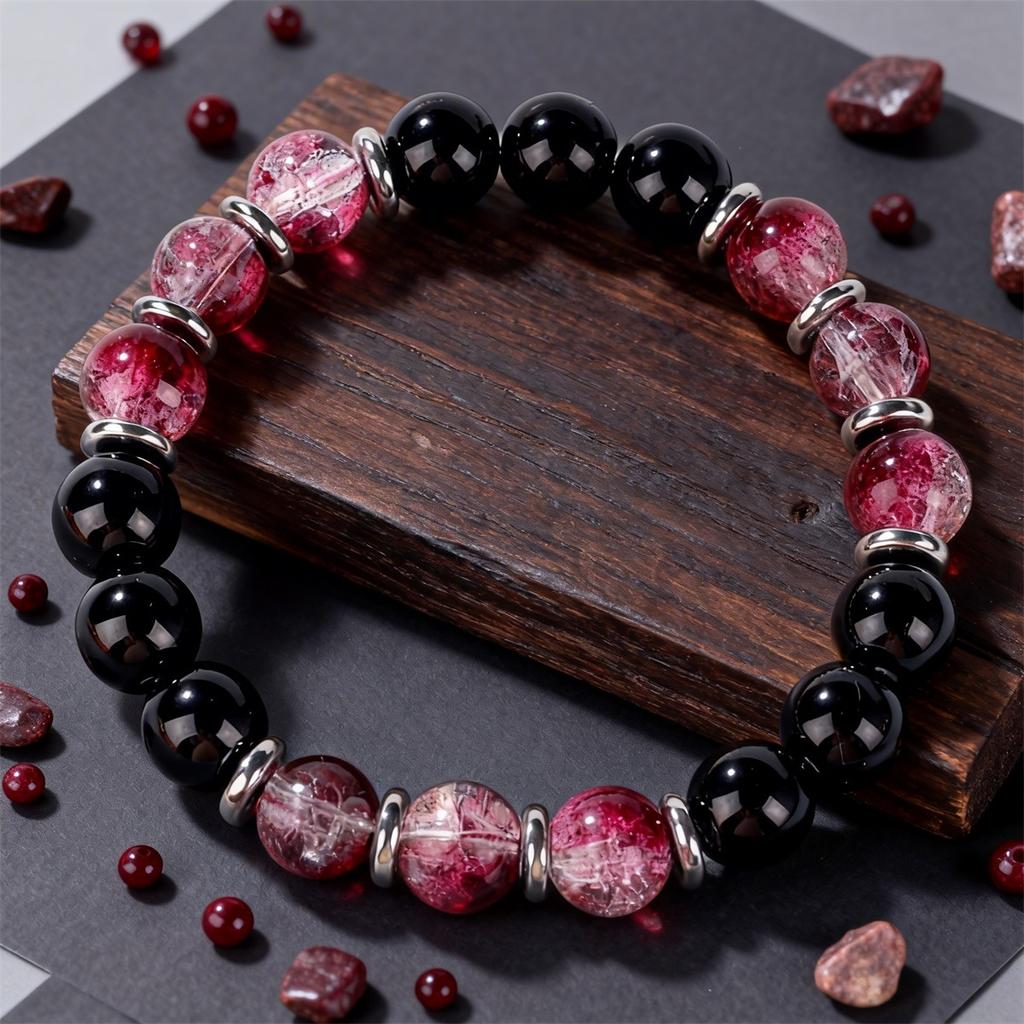 Bohemian Jewelry Bracelet Round Bead Bracelet Crystal Obsidian Red Glass Bracelet Beaded Fashion Stackable Bracelet