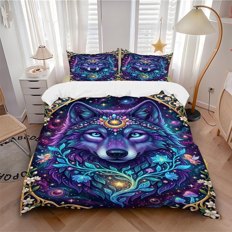 3Pcs Wolf Spirit Fantasy Bedding Set Soft Fabric Duvet Cover Pillowcases Home Christmas Xmas Halloween Gift 1 Duvet Cover 2 Pillowcase G185