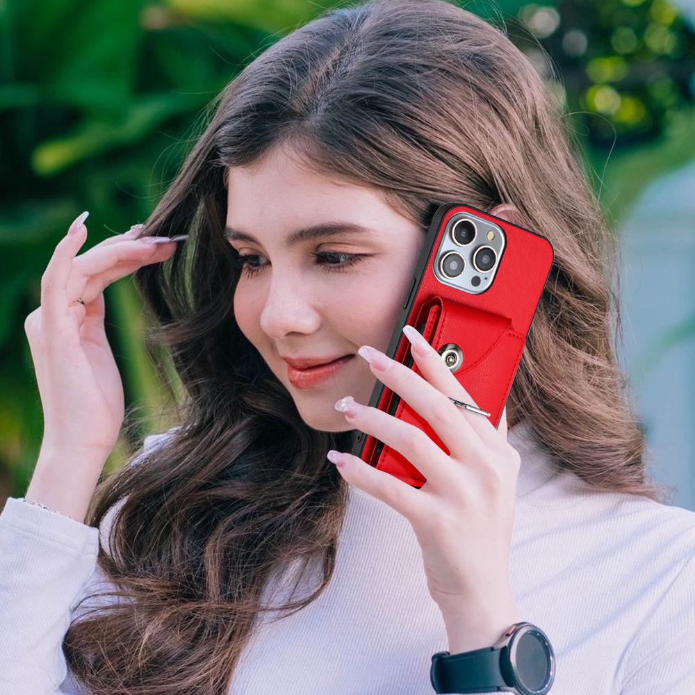 Applicable To iPhone16 Mobile Phone Case 15plus Card Wallet Ring Bracket Anti-drop Protective Case 17Pro