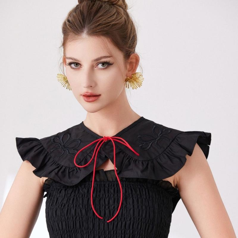 CourtStyle Detachable Collar with Ruffle Trim and Embroidery Bowknot Shirt Collar Shawl Wrap Formal Occasion Accessory