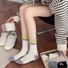 "Socks for Women In Autumn, Pile Up Socks Style, Embroidered Little Dog Fur, Color-blocked Dot Chiffon Mid-calf Socks.