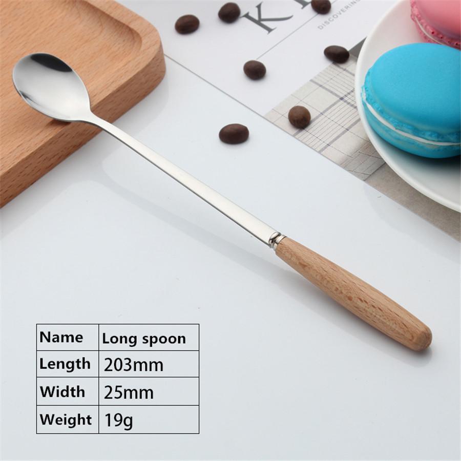 Beech Wood Handle Stainless Steel Western Tableware Steak Dessert Coffee Cooking Knife Fork Spoon Dinning Room Creative