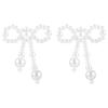 Fashionable Imitation Pearls Ear Clips Exquisite Pearls Beaded Bowknot Dangle Ear Studs for Daily Wear Dates Parties