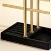 Tabletop Jewelry Display Stand Black Fabric Gold-Tone Holder with Necklace Bracelet Bars, Earring Rails, Ring Tray Base for Vanity Storage