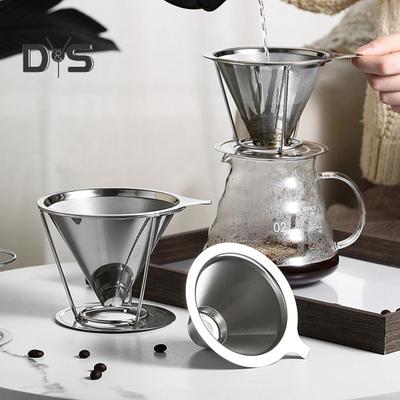 Coffee Filter 304 Stainless Steel Double Layer Fine Mesh Paperless Reusable Pour Over Coffee Dripper Cone Strainer Funnel Coffee Maker Accessories