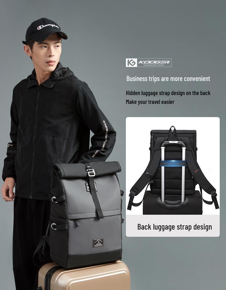 Cool Craftsman Waterproof Roll-Top Backpack: Expandable, Large Capacity, Simple Business Charging Backpack for Men and Women.