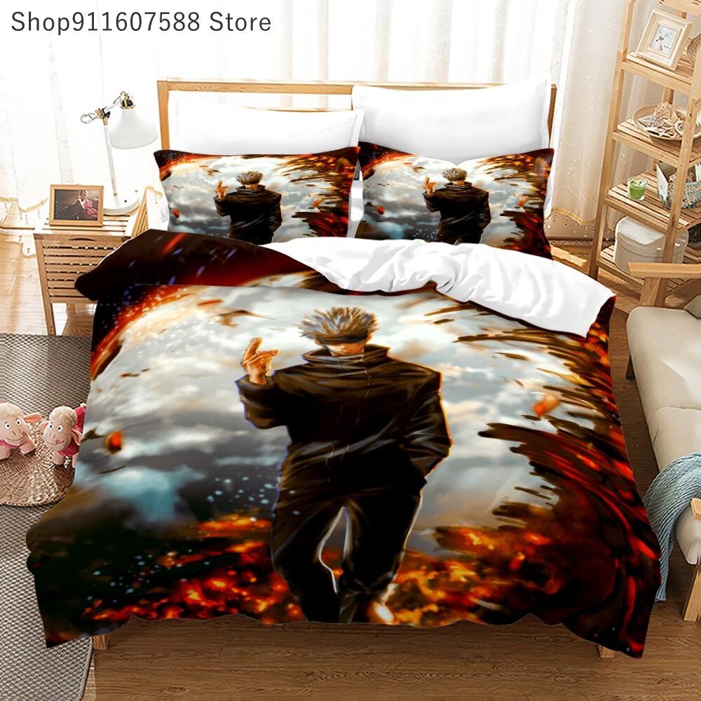 Japonské Anime Jujutsu Kaisen Ložní Souprava Queen King Double Povlak na Přikrývku a Povlak na Polštář Dekorace pro Děti Měkký Domácí Textil