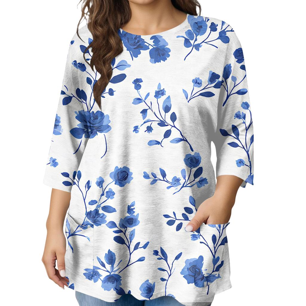 Blusa Estampada de Manga Corta de Moda para Mujer Tallas Grandes para un Look Elegante de Oficina y Casual