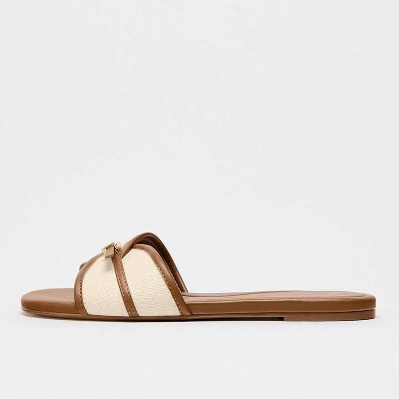 Fashion Fashion Canvas Belt Buckle Designer Slippers Women Comfortable Lightweight Slide Sandals Summer Elegant Peep Toe Flat Sandals