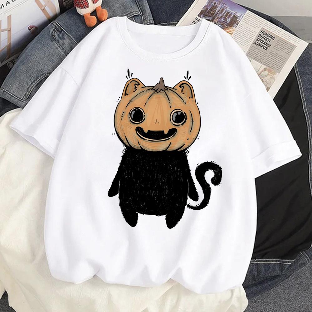 Cat Mushroom Halloween top women streetwear t shirt girl comic clothing
