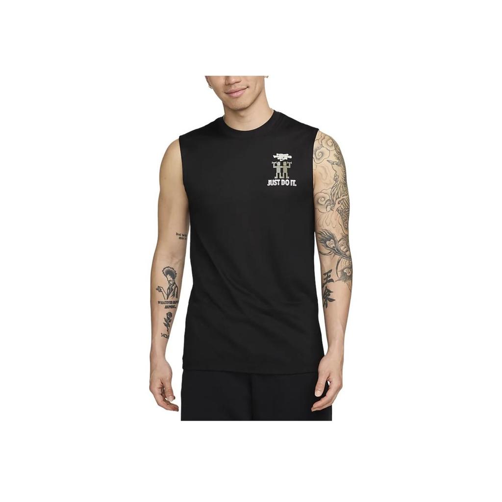 Nike Dri-Fit Sleeveless Fitness T-Shirt With Letter Print Crew Neck Men Tops Black FV8375-010