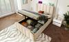 Upholstered Single Bed, Headboard with Golden Stripes and USB Type-C Charging 90*200 cm, Beige Linen Hydraulic Storage Bed (Without Mattress)