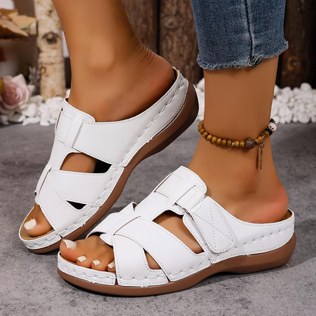 Damskie Kapcie Letnie Regulowana Cholewka ze Skóry PU Jednolity Kolor Oddychający Design Lekkie i Podeszwa Sandały dla Kobiety