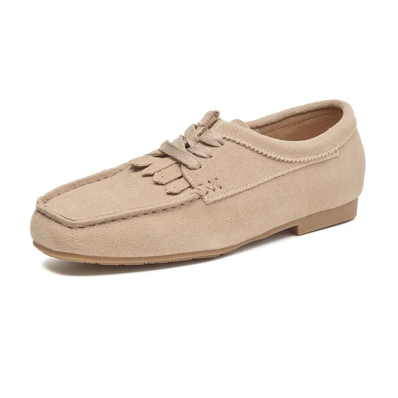 Women's Loafers Cow Suede Square Toe Flat Shoes for Women Large Size Shallow Mouth Soft Sole Female Moccasins