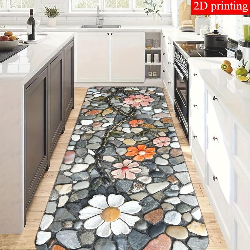 

2D Flat Bohemian Pebble Stone Pattern Runner Mat Anti Slip Long Kitchen Rug for Laundry Room Hallway and Bedside 50*120 cm