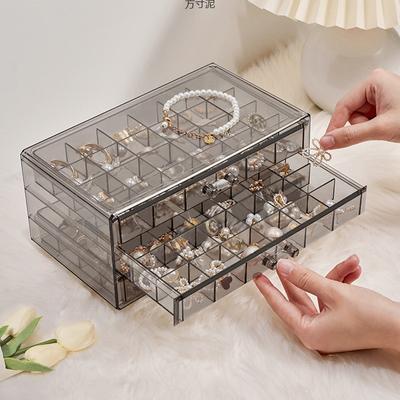 Priehľadná viacvrstvová úložná krabička na šperky, veľkokapacitná, na prstene, náušnice, náhrdelníky, náramky, domáca, internetová celebrita, zásuvka