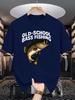Old School Bass Fishing Print Mens Crew Neck T Shirt Vintage Bass Fish Angling Graphic Short Sleeve Casual Cotton Daily Tops